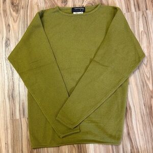 Country Shop Sweater Womens Small Olive Green 100% Cashmere Crewneck Pullover